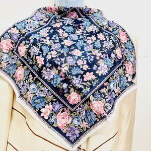 New Mario Valentino Mini Scarf/Handkerchief cotton 17.5". Blue Pink Floral (730